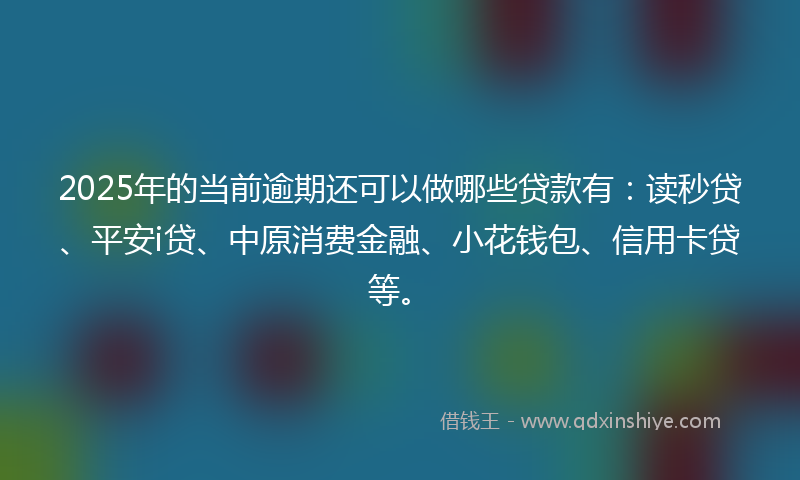 2025年的当前逾期还可以做哪些贷款有：读秒贷、平安i贷、中原消费金融、小花钱包、信用卡贷等。