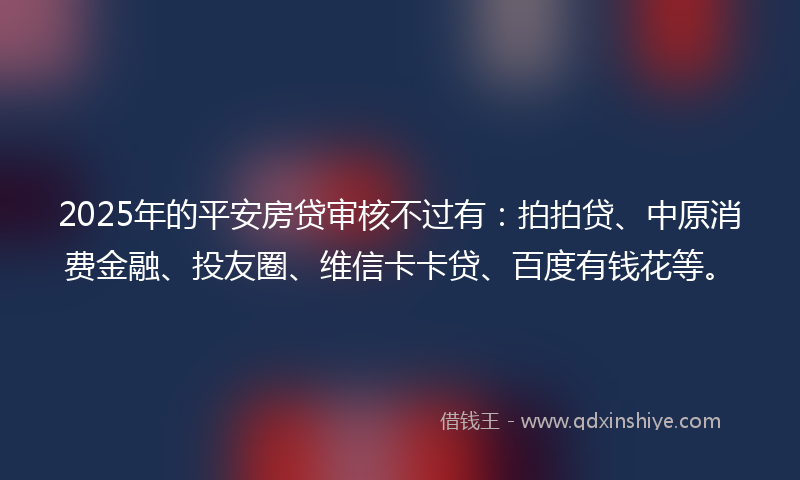 2025年的平安房贷审核不过有：拍拍贷、中原消费金融、投友圈、维信卡卡贷、百度有钱花等。