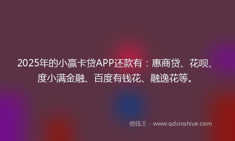 2025年的小赢卡贷APP还款有：惠商贷、花呗、度小满金融、百度有钱花、融逸花等。