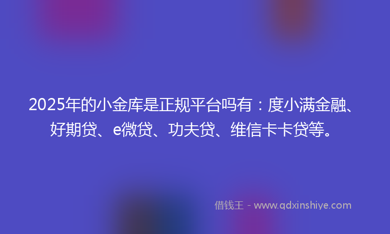 2025年的小金库是正规平台吗有：度小满金融、好期贷、e微贷、功夫贷、维信卡卡贷等。
