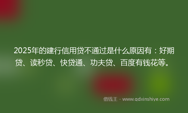 2025年的建行信用贷不通过是什么原因有：好期贷、读秒贷、快贷通、功夫贷、百度有钱花等。