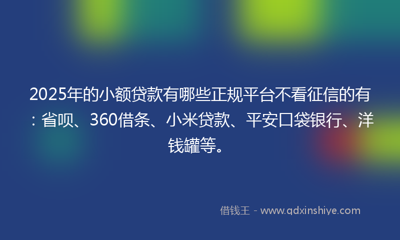 2025年的小额贷款有哪些正规平台不看征信的有：省呗、360借条、小米贷款、平安口袋银行、洋钱罐等。