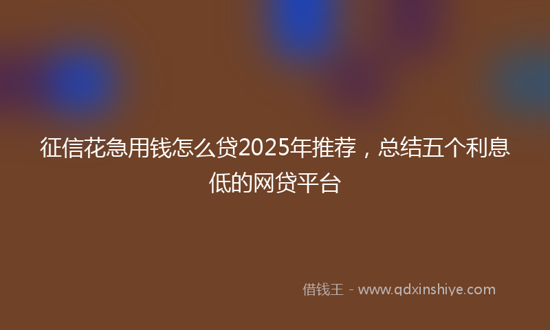 征信花急用钱怎么贷2025年推荐，总结五个利息低的网贷平台