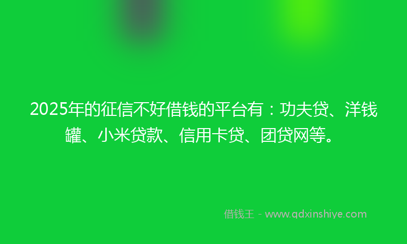 2025年的征信不好借钱的平台有：功夫贷、洋钱罐、小米贷款、信用卡贷、团贷网等。