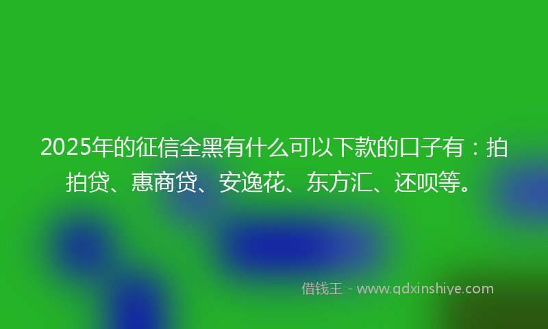 2025年的征信全黑有什么可以下款的口子有：拍拍贷、惠商贷、安逸花、东方汇、还呗等。