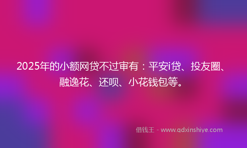 2025年的小额网贷不过审有：平安i贷、投友圈、融逸花、还呗、小花钱包等。
