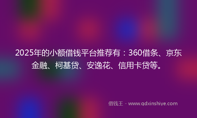 2025年的小额借钱平台推荐有：360借条、京东金融、柯基贷、安逸花、信用卡贷等。