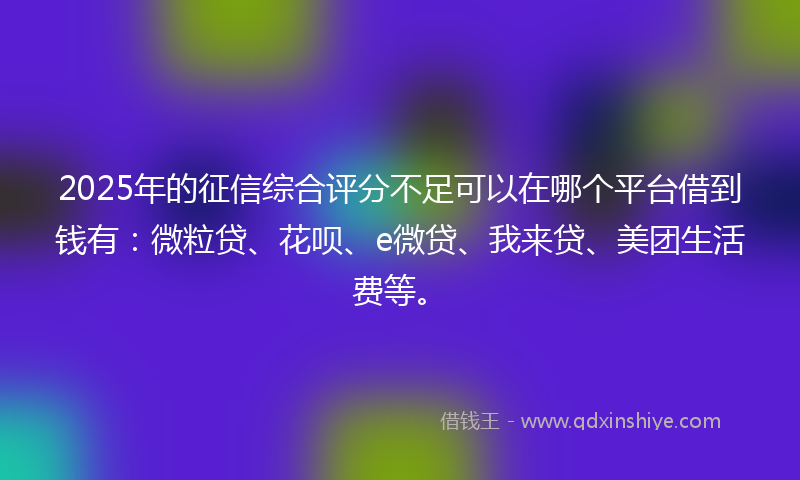 2025年的征信综合评分不足可以在哪个平台借到钱有：微粒贷、花呗、e微贷、我来贷、美团生活费等。