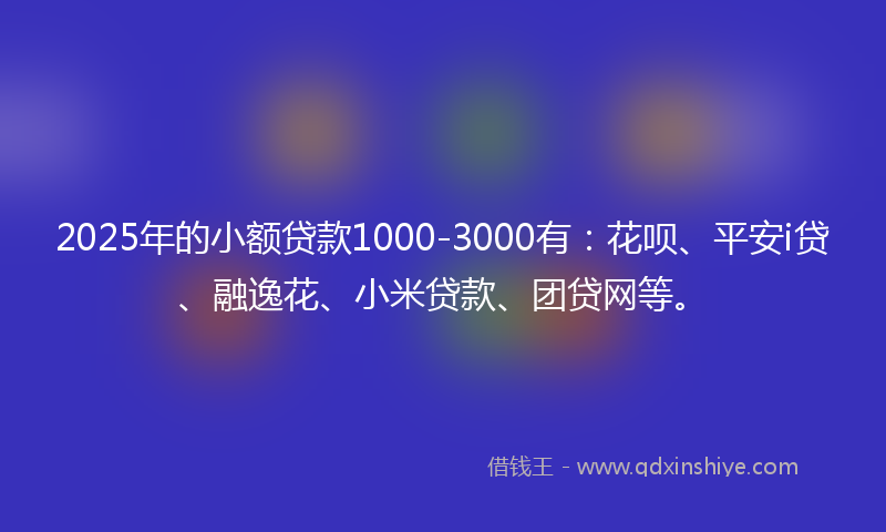 2025年的小额贷款1000-3000有：花呗、平安i贷、融逸花、小米贷款、团贷网等。