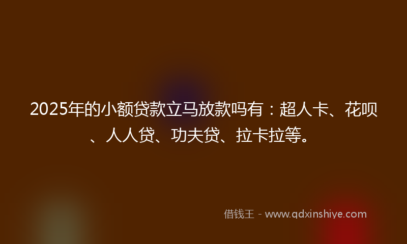 2025年的小额贷款立马放款吗有：超人卡、花呗、人人贷、功夫贷、拉卡拉等。