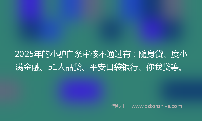 2025年的小驴白条审核不通过有：随身贷、度小满金融、51人品贷、平安口袋银行、你我贷等。