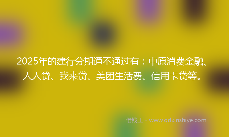 2025年的建行分期通不通过有：中原消费金融、人人贷、我来贷、美团生活费、信用卡贷等。