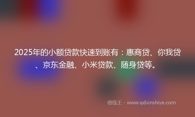2025年的小额贷款快速到账有：惠商贷、你我贷、京东金融、小米贷款、随身贷等。