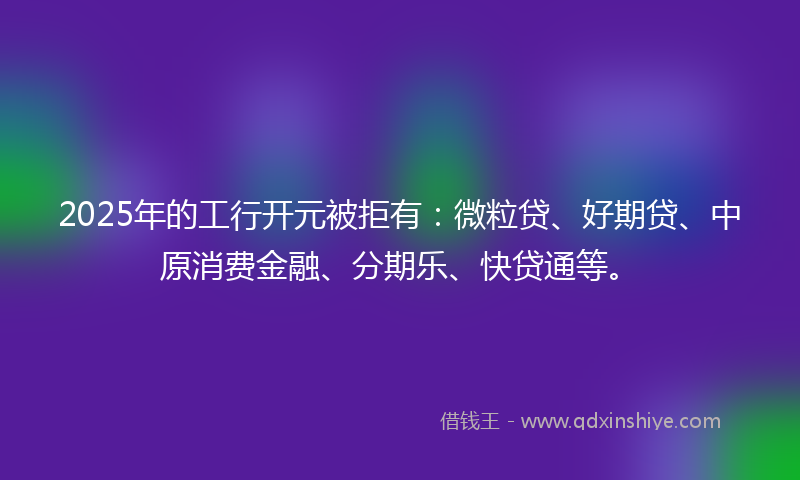 2025年的工行开元被拒有：微粒贷、好期贷、中原消费金融、分期乐、快贷通等。