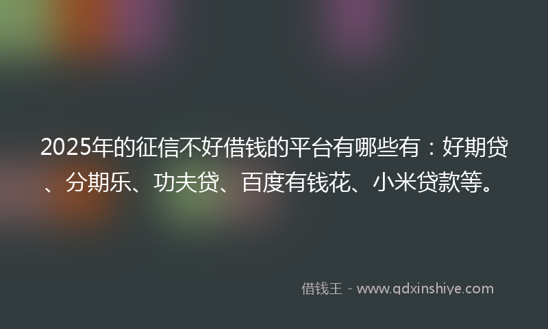 2025年的征信不好借钱的平台有哪些有：好期贷、分期乐、功夫贷、百度有钱花、小米贷款等。