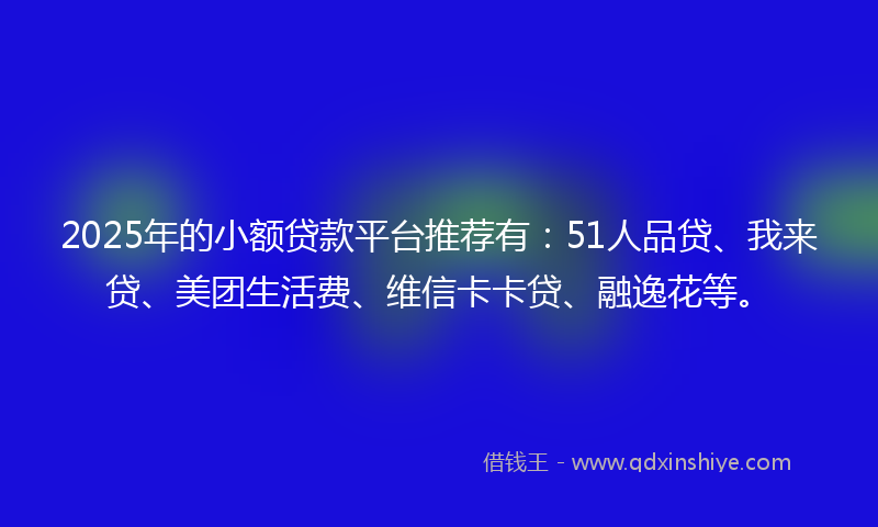 2025年的小额贷款平台推荐有：51人品贷、我来贷、美团生活费、维信卡卡贷、融逸花等。