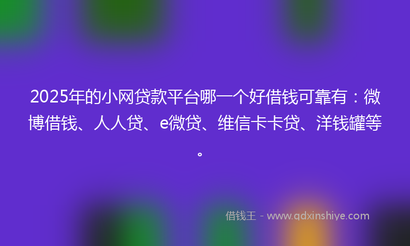 2025年的小网贷款平台哪一个好借钱可靠有：微博借钱、人人贷、e微贷、维信卡卡贷、洋钱罐等。