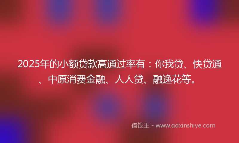 2025年的小额贷款高通过率有：你我贷、快贷通、中原消费金融、人人贷、融逸花等。