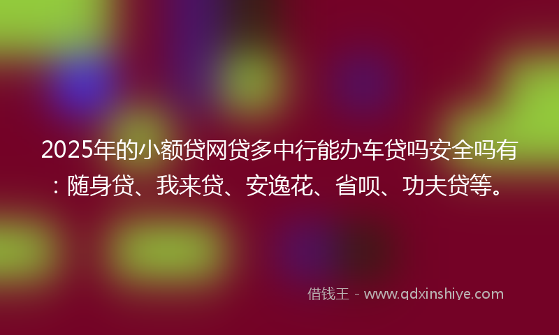 2025年的小额贷网贷多中行能办车贷吗安全吗有：随身贷、我来贷、安逸花、省呗、功夫贷等。