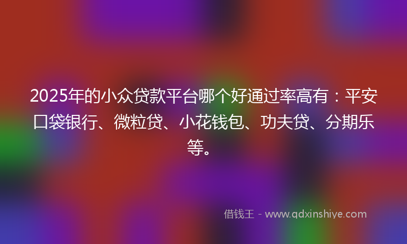 2025年的小众贷款平台哪个好通过率高有：平安口袋银行、微粒贷、小花钱包、功夫贷、分期乐等。