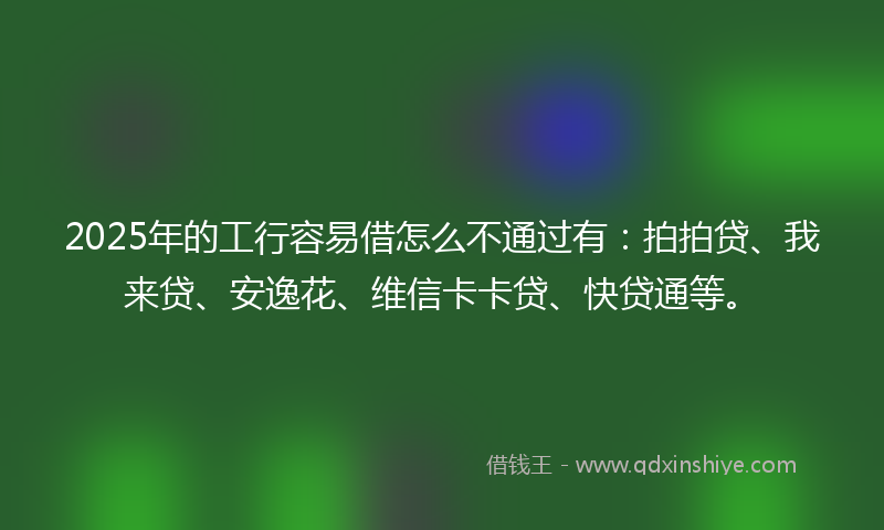 2025年的工行容易借怎么不通过有：拍拍贷、我来贷、安逸花、维信卡卡贷、快贷通等。