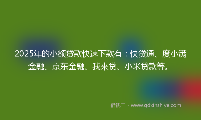 2025年的小额贷款快速下款有：快贷通、度小满金融、京东金融、我来贷、小米贷款等。