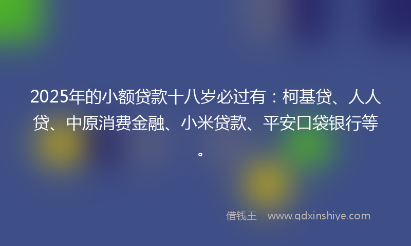 2025年的小额贷款十八岁必过有：柯基贷、人人贷、中原消费金融、小米贷款、平安口袋银行等。