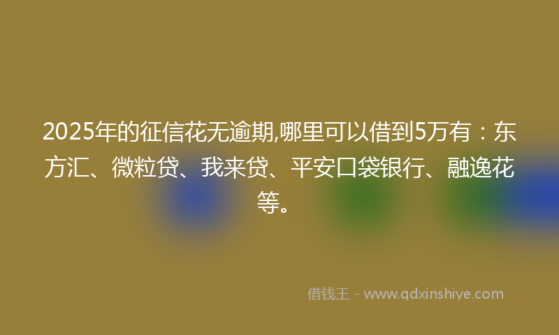 2025年的征信花无逾期,哪里可以借到5万有：东方汇、微粒贷、我来贷、平安口袋银行、融逸花等。