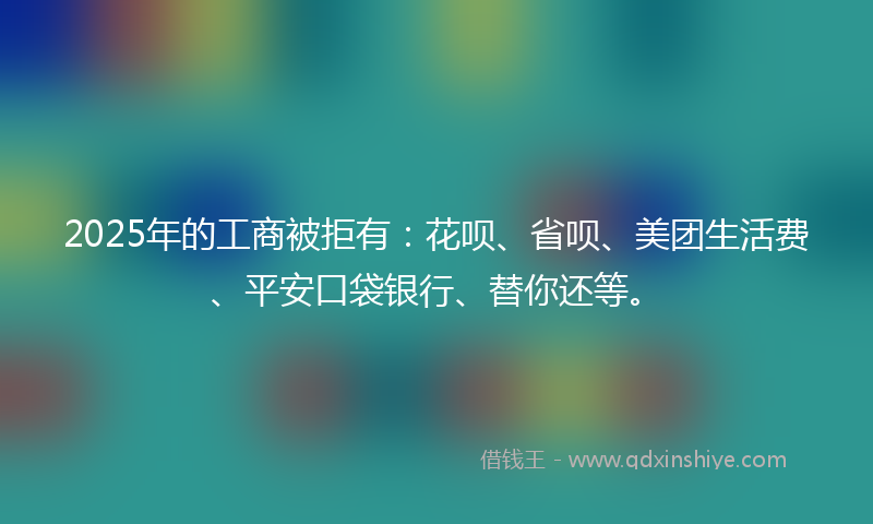 2025年的工商被拒有：花呗、省呗、美团生活费、平安口袋银行、替你还等。