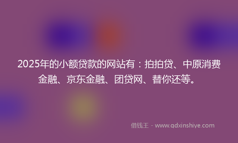 2025年的小额贷款的网站有：拍拍贷、中原消费金融、京东金融、团贷网、替你还等。