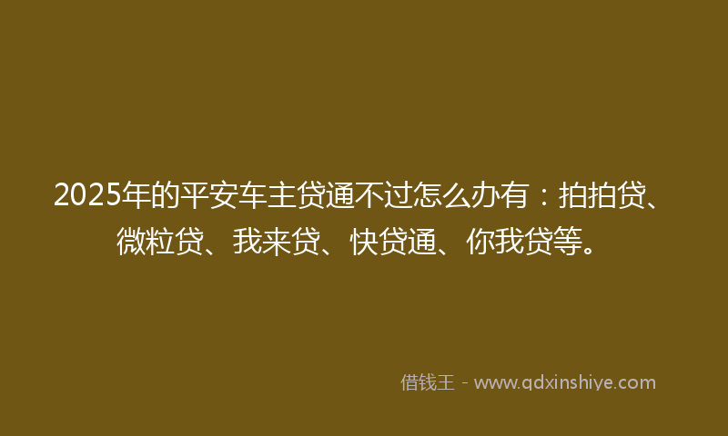 2025年的平安车主贷通不过怎么办有：拍拍贷、微粒贷、我来贷、快贷通、你我贷等。