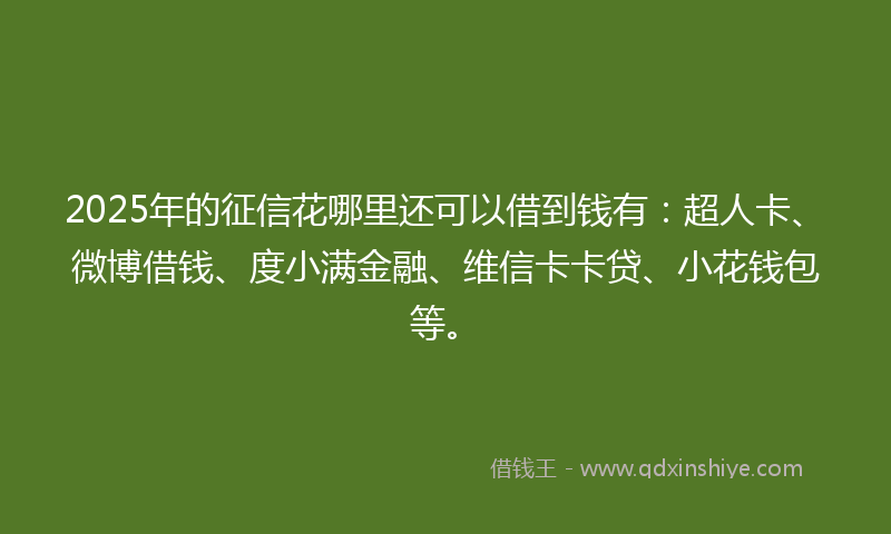 2025年的征信花哪里还可以借到钱有：超人卡、微博借钱、度小满金融、维信卡卡贷、小花钱包等。