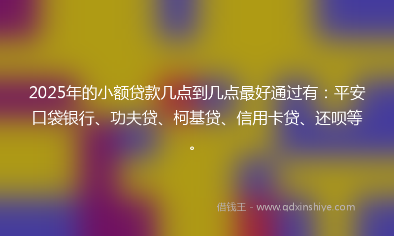 2025年的小额贷款几点到几点最好通过有：平安口袋银行、功夫贷、柯基贷、信用卡贷、还呗等。