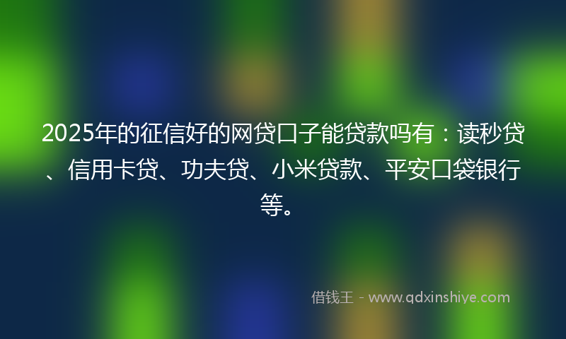 2025年的征信好的网贷口子能贷款吗有：读秒贷、信用卡贷、功夫贷、小米贷款、平安口袋银行等。