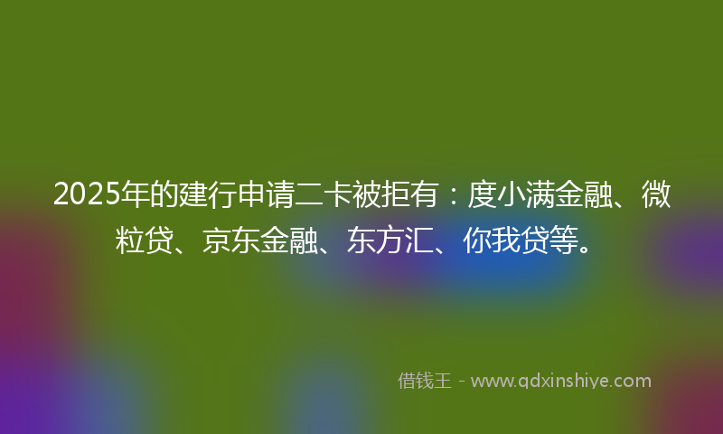 2025年的建行申请二卡被拒有：度小满金融、微粒贷、京东金融、东方汇、你我贷等。