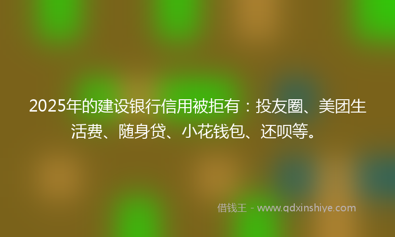2025年的建设银行信用被拒有：投友圈、美团生活费、随身贷、小花钱包、还呗等。