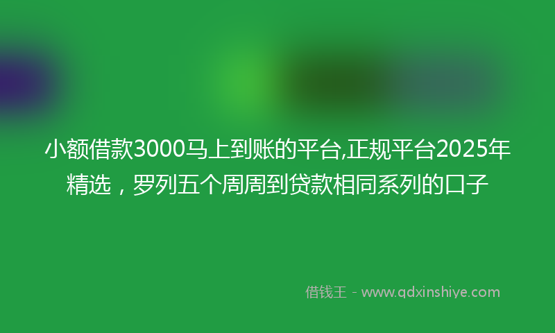 小额借款3000马上到账的平台,正规平台2025年精选，罗列五个周周到贷款相同系列的口子