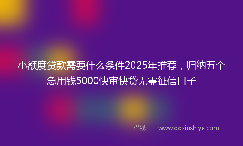 小额度贷款需要什么条件2025年推荐，归纳五个急用钱5000快审快贷无需征信口子