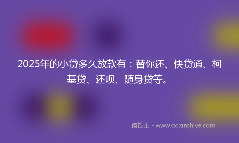 2025年的小贷多久放款有：替你还、快贷通、柯基贷、还呗、随身贷等。