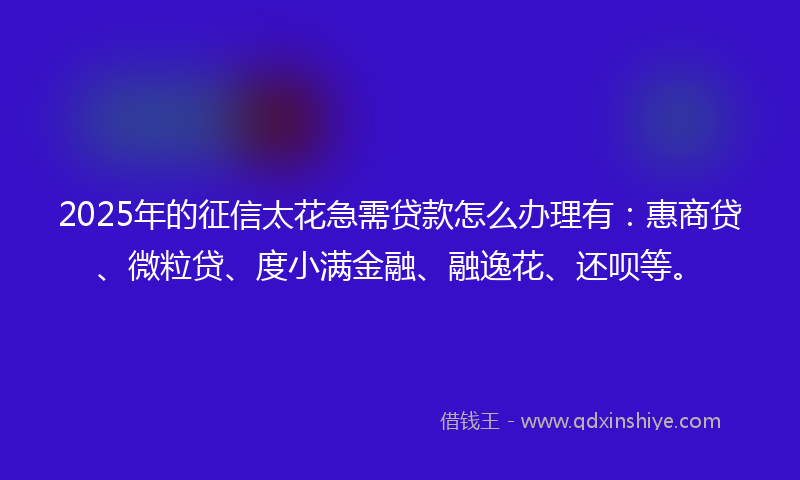 2025年的征信太花急需贷款怎么办理有：惠商贷、微粒贷、度小满金融、融逸花、还呗等。