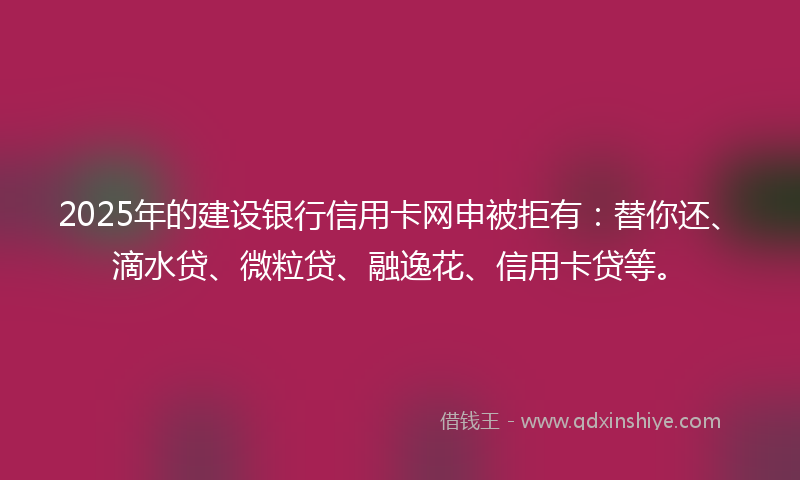 2025年的建设银行信用卡网申被拒有：替你还、滴水贷、微粒贷、融逸花、信用卡贷等。
