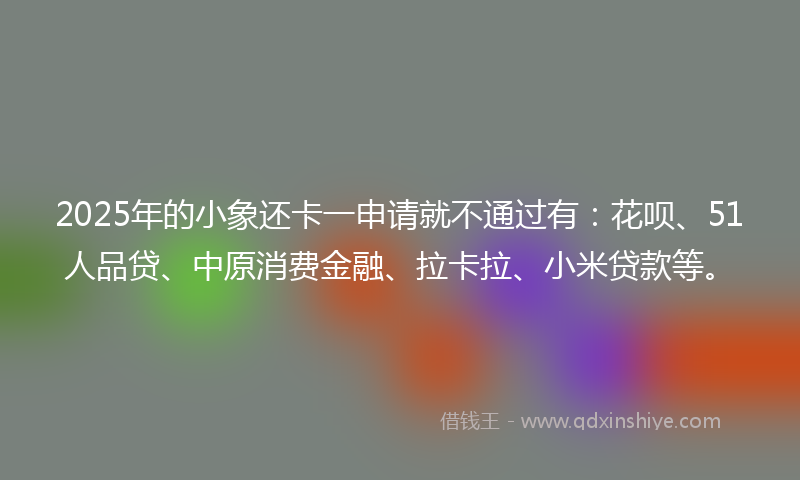 2025年的小象还卡一申请就不通过有：花呗、51人品贷、中原消费金融、拉卡拉、小米贷款等。
