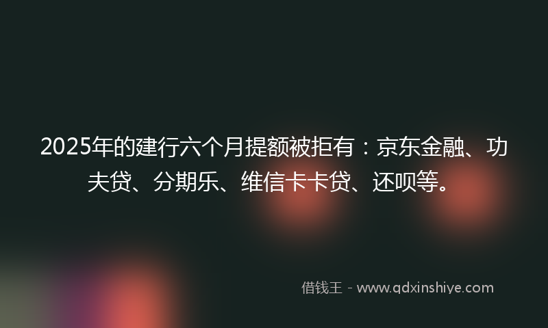 2025年的建行六个月提额被拒有：京东金融、功夫贷、分期乐、维信卡卡贷、还呗等。