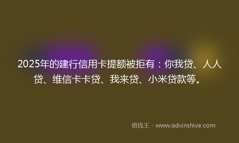 2025年的建行信用卡提额被拒有：你我贷、人人贷、维信卡卡贷、我来贷、小米贷款等。