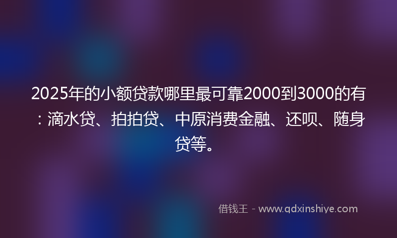 2025年的小额贷款哪里最可靠2000到3000的有：滴水贷、拍拍贷、中原消费金融、还呗、随身贷等。