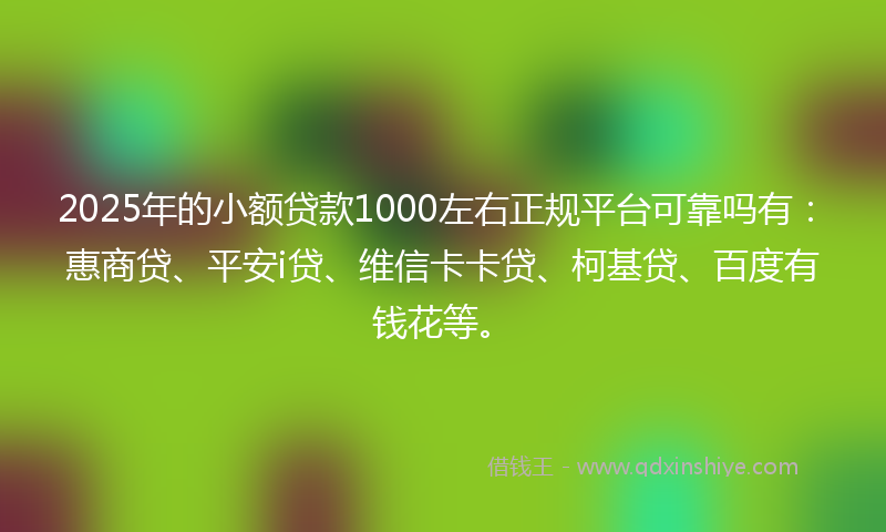 2025年的小额贷款1000左右正规平台可靠吗有：惠商贷、平安i贷、维信卡卡贷、柯基贷、百度有钱花等。