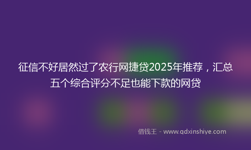 征信不好居然过了农行网捷贷2025年推荐，汇总五个综合评分不足也能下款的网贷