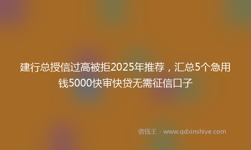 建行总授信过高被拒2025年推荐，汇总5个急用钱5000快审快贷无需征信口子