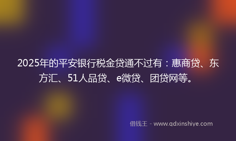 2025年的平安银行税金贷通不过有：惠商贷、东方汇、51人品贷、e微贷、团贷网等。