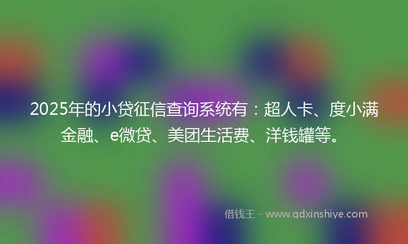 2025年的小贷征信查询系统有：超人卡、度小满金融、e微贷、美团生活费、洋钱罐等。
